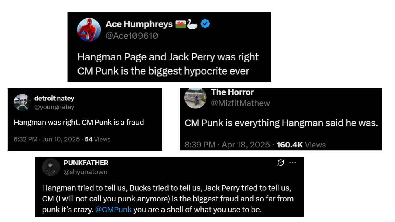 Screenshots of Fans criticizing CM Punk on X/Twitter (Photo credit: X)